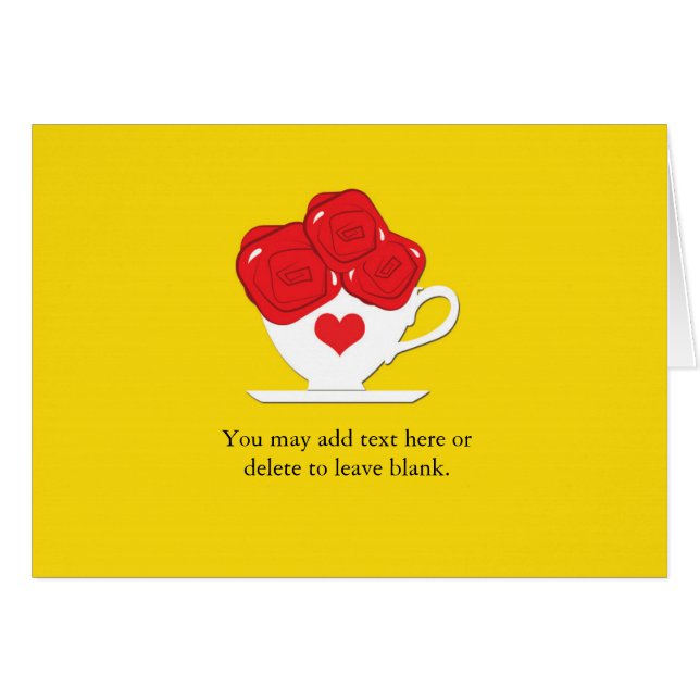 Whimsical Wonderland Tea Cup & Red Roses Card (Voorkant Horizontaal)