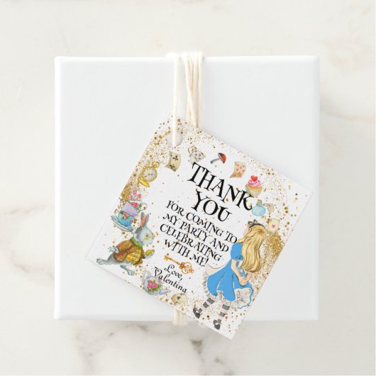 Whimsical Wonderland Tea Party Alice Konijn Bedankjes Labels (In situ)