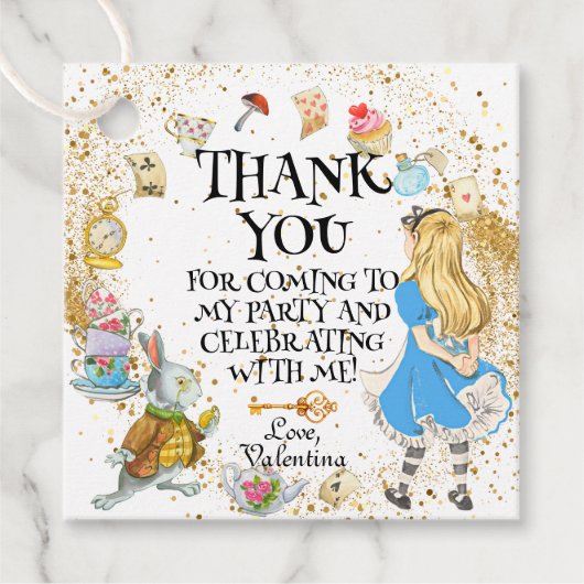 Whimsical Wonderland Tea Party Alice Konijn Bedankjes Labels (Voorkant)