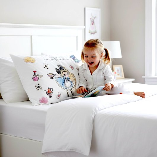 Whimsical Wonderland Tea Party White Pillowcase Kussensloop