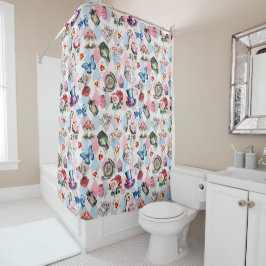 Whimsical Wonderland Watercolor Victoriaans Patroo Douchegordijn