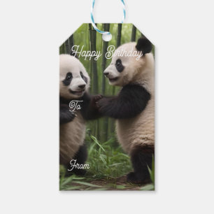 Whimsical Wonders: Baby-panda's spelen in het bos Cadeaulabel