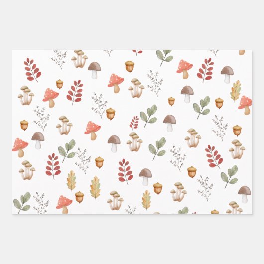 Whimsical Woodland Acorn laat paddenstoel Inpakpapier Vel (Voorkant 3)