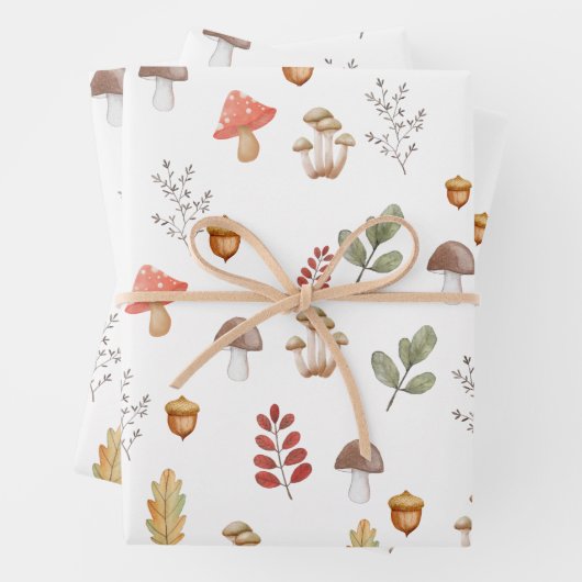 Whimsical Woodland Acorn laat paddenstoel Inpakpapier Vel (In situ)