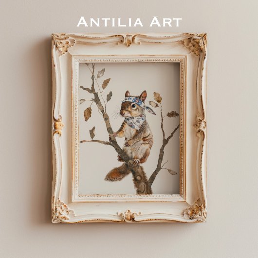 Whimsical Woodland Animal Painting Rustieke Eekhoo Poster