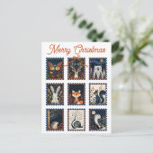 Whimsical Woodland Animal Stamps Merry Christmas Briefkaart (Staand voorkant)