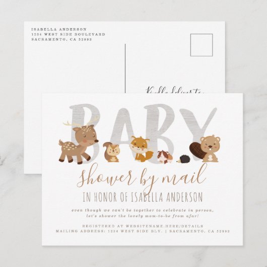 Whimsical Woodland Animals Baby shower per post Uitnodiging Briefkaart (Voorkant / Achterkant)