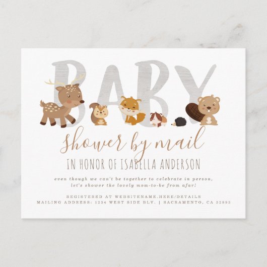 Whimsical Woodland Animals Baby shower per post Uitnodiging Briefkaart (Voorkant)