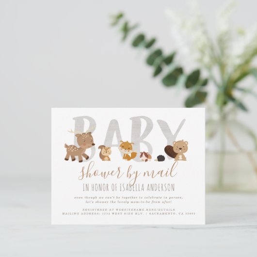 Whimsical Woodland Animals Baby shower per post Uitnodiging Briefkaart (Staand voorkant)