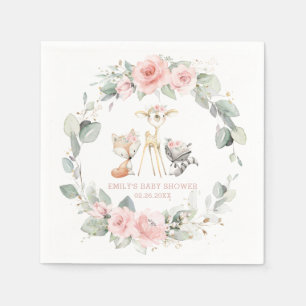 Whimsical Woodland Animals Baby shower Pink Floral Servet