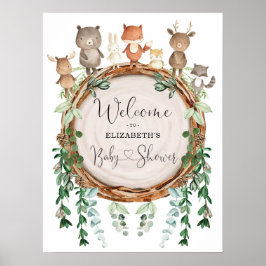 Whimsical Woodland Animals Baby shower Welkom Poster