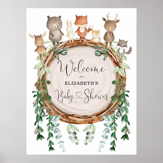 Whimsical Woodland Animals Baby shower Welkom Poster (Voorkant)