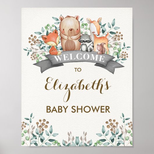 Whimsical Woodland Animals Baby shower Welkom Poster (Voorkant)
