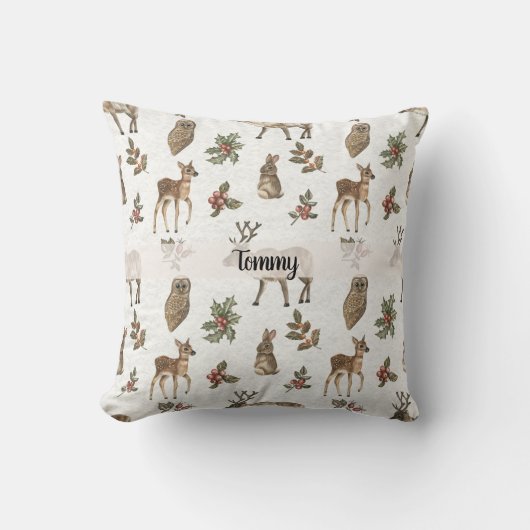 Whimsical Woodland Animals Custom Name  Kussen (Voorkant)