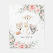 Whimsical Woodland Animals Deer Soft Pink Floral Fleece Deken (Voorkant)