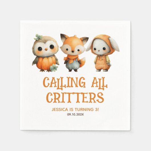 Whimsical Woodland Animals Fall Kids' Birthday Servet (Voorkant)