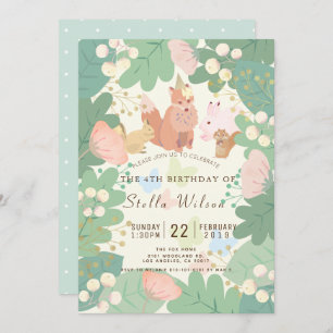 Whimsical Woodland Animals Floral Foliage Birthday Kaart