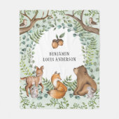Whimsical Woodland Animals Forest Greenery Nursery Fleece Deken (Voorkant)