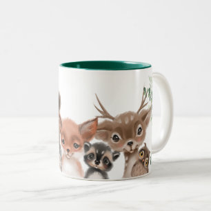 Whimsical Woodland Animals Forest Greenery Tweekleurige Koffiemok