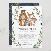 Whimsical Woodland Animals Greenery Baby shower Bedankkaart (Voorkant / Achterkant)