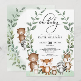 Whimsical Woodland Animals Greenery Baby shower Kaart