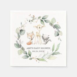Whimsical Woodland Animals Greenery Baby shower Servet