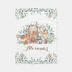 Whimsical Woodland Animals / Modern Forest Nursery Fleece Deken