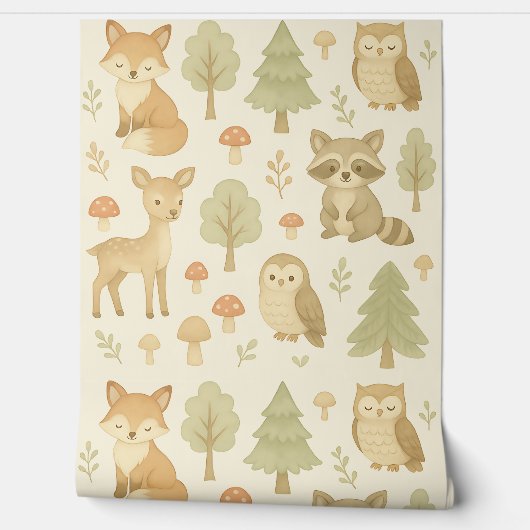 Whimsical Woodland Animals Nursery Wallpaper Behang (Afrollen)