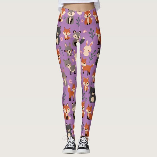 Whimsical Woodland Animals Patroon Leggings (Voorkant)