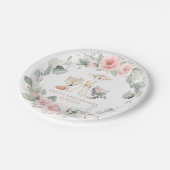 Whimsical Woodland Animals Roze Bloemen Baby showe Papieren Bordje (Gekanteld)