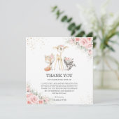 Whimsical Woodland Animals Roze Bloemen Verjaardag Bedankkaart (Staand voorkant)