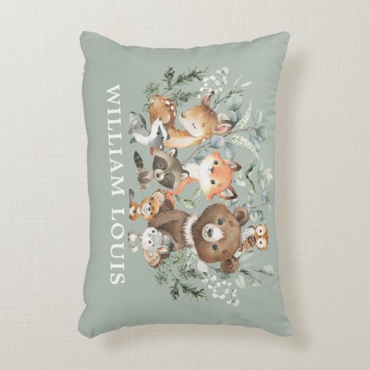Whimsical Woodland Animals Sage Greenery Nursery Accent Kussen (Voorkant(Verticaal))