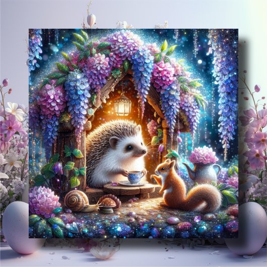 Whimsical Woodland Animals Tea Party Feestdagenkaart