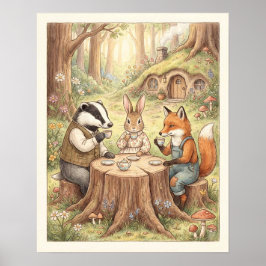 Whimsical Woodland Animals Tea Party Nursery Poster
