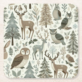 Whimsical Woodland Animals Vakantiepapier Onderzet Kartonnen Onderzetters