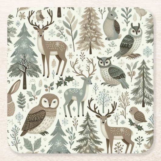 Whimsical Woodland Animals Vakantiepapier Onderzet Kartonnen Onderzetters (Voorkant)
