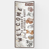 Whimsical Woodland Animals Verjaardag Welkom Spandoek (Verticaal)