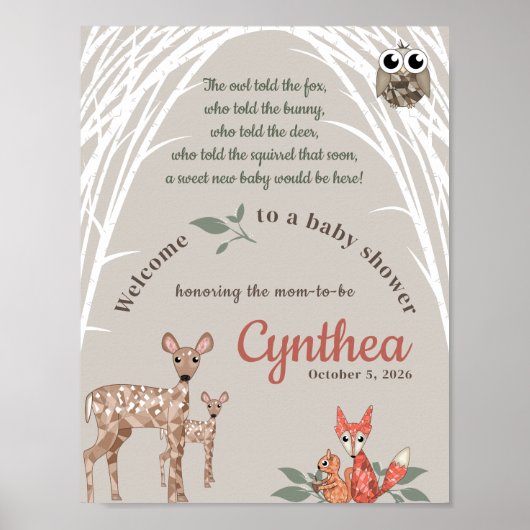 Whimsical Woodland Animals Welcome Sign Poster (Voorkant)