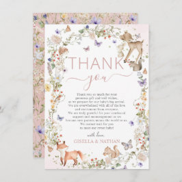 Whimsical Woodland Animals Wildflower Baby Shower Bedankkaart