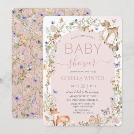 Whimsical Woodland Animals Wildflower Baby Shower Kaart