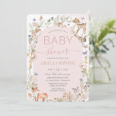 Whimsical Woodland Animals Wildflower Baby Shower  Kaart (Staand voorkant)