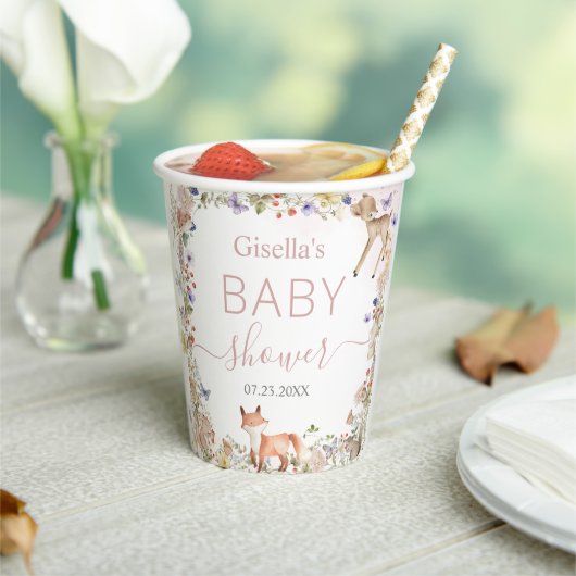 Whimsical Woodland Animals Wildflower Baby Shower  Papieren Bekers (Insitu)