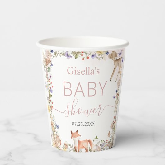 Whimsical Woodland Animals Wildflower Baby Shower  Papieren Bekers (Achterkant)