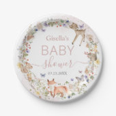 Whimsical Woodland Animals Wildflower Baby Shower  Papieren Bordje (Voorkant)