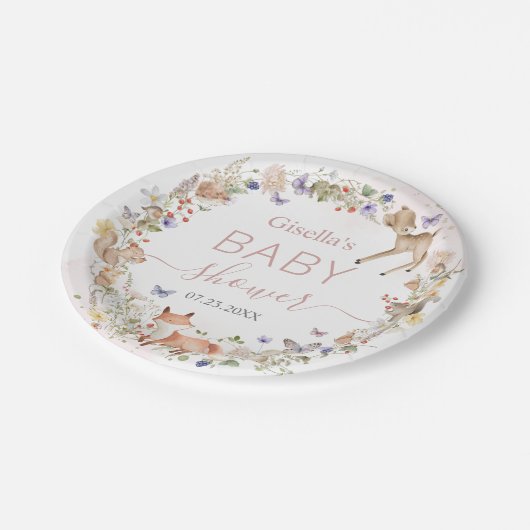 Whimsical Woodland Animals Wildflower Baby Shower  Papieren Bordje (Gekanteld)