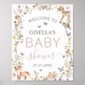 Whimsical Woodland Animals Wildflower Baby Shower  Poster (Voorkant)