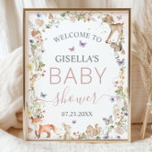 Whimsical Woodland Animals Wildflower Baby Shower  Poster
