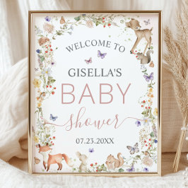 Whimsical Woodland Animals Wildflower Baby Shower Poster