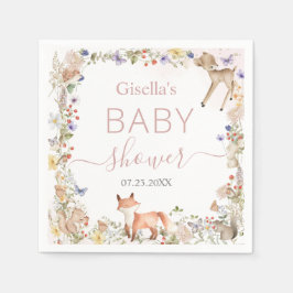 Whimsical Woodland Animals Wildflower Baby Shower Servet