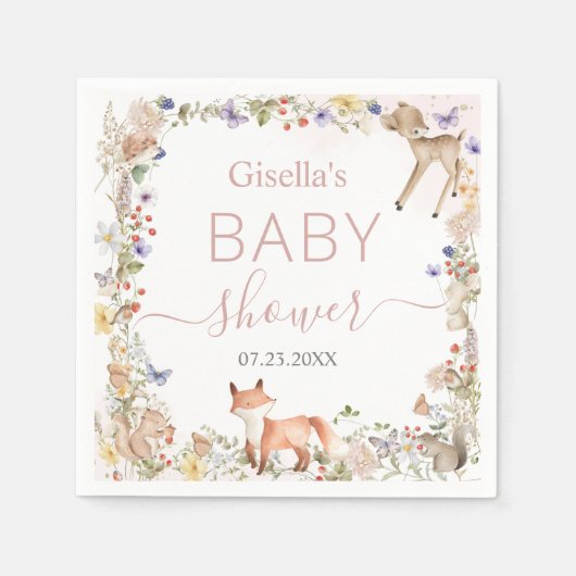 Whimsical Woodland Animals Wildflower Baby Shower Servet (Voorkant)